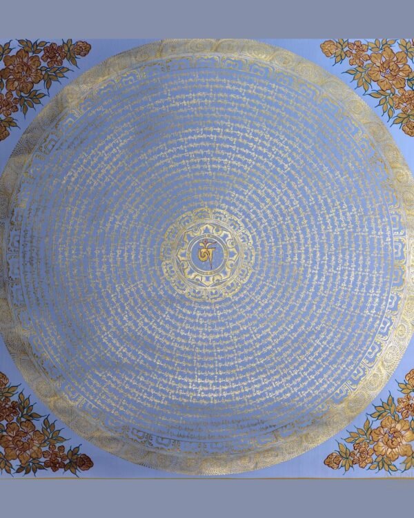 White Mantra Mandala Thangka — Hand-Painted Tibetan Buddhist Art
