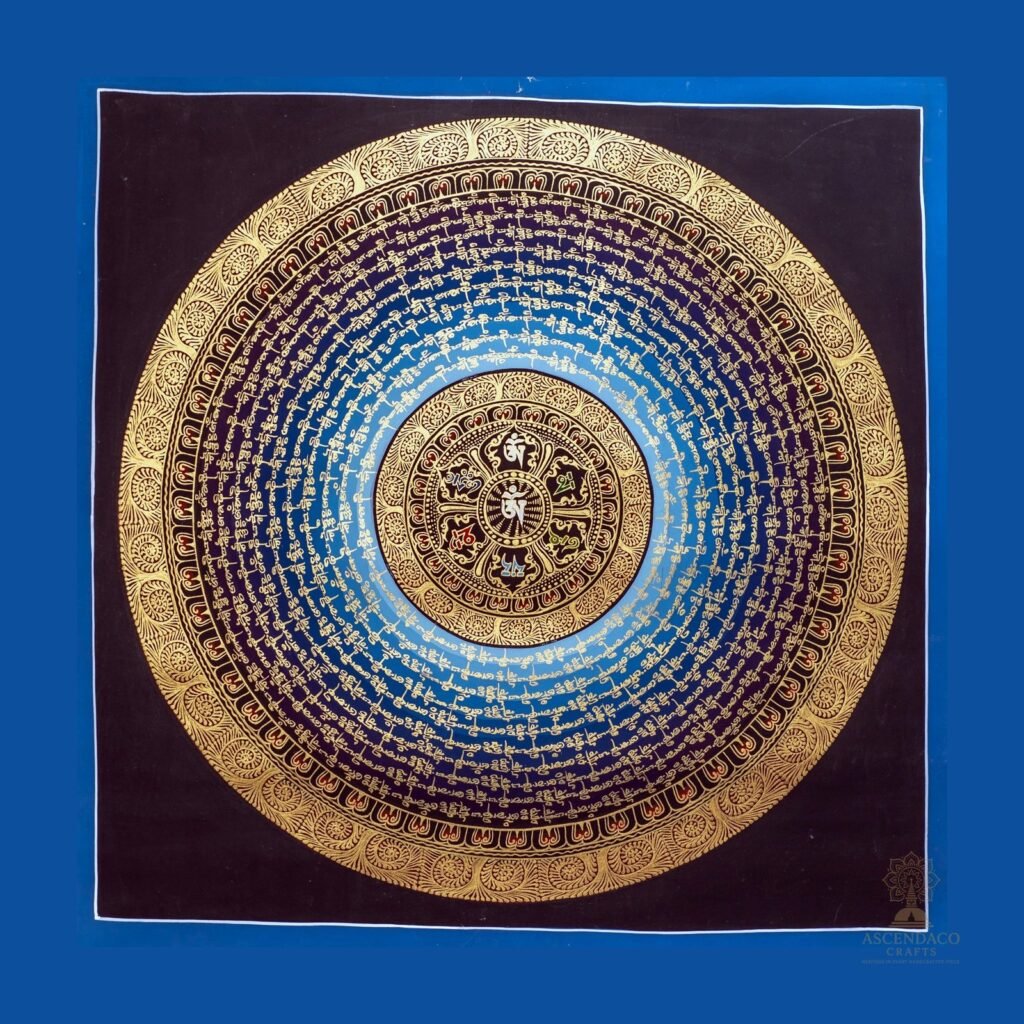 Lotus Mantra Mandala Thangka — Hand-Painted Tibetan Buddhist Art