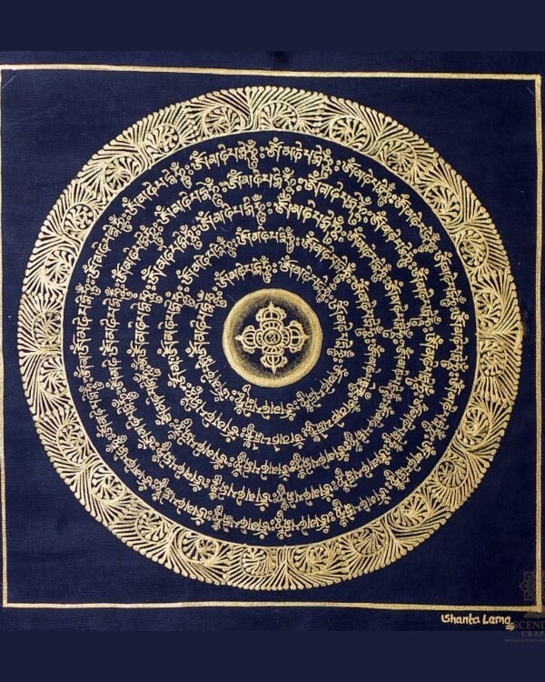 Black Mantra Mandala Thangka — Hand-Painted Tibetan Buddhist Art