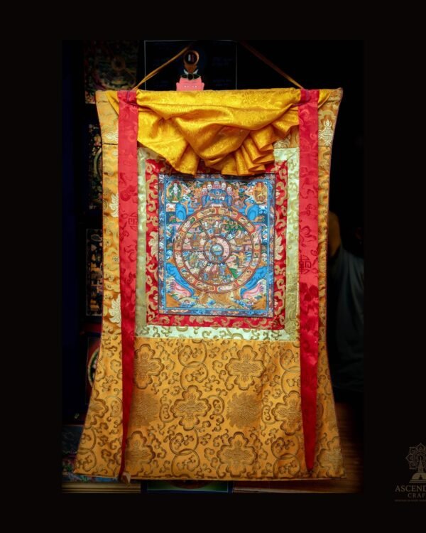 Brocade Wheel Of Life (Bhavachakra Samsara) Thangka — Hand-Painted Tibetan Buddhist Art