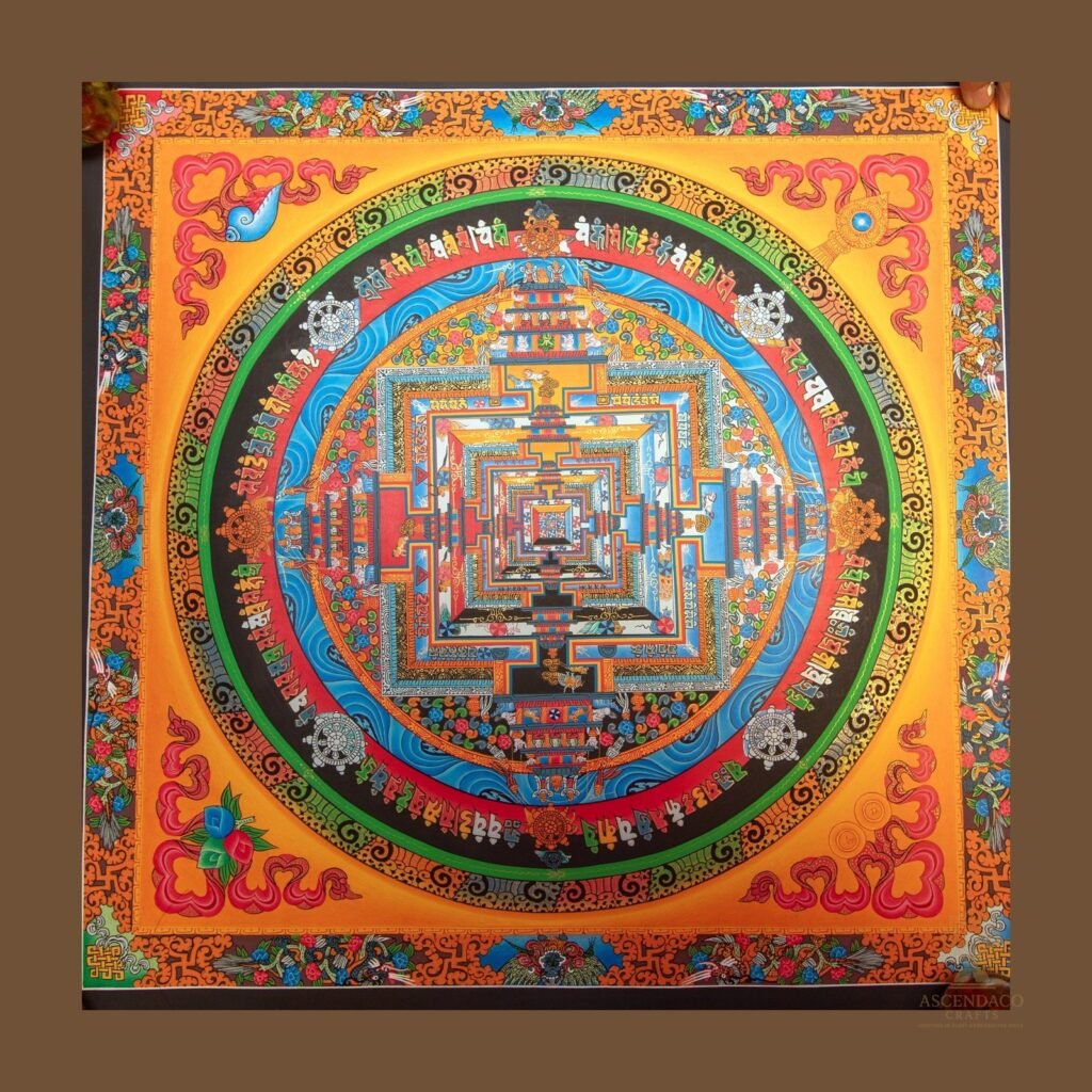 Border Kalachakra Mandala Thangka — Hand-Painted Tibetan Buddhist Art