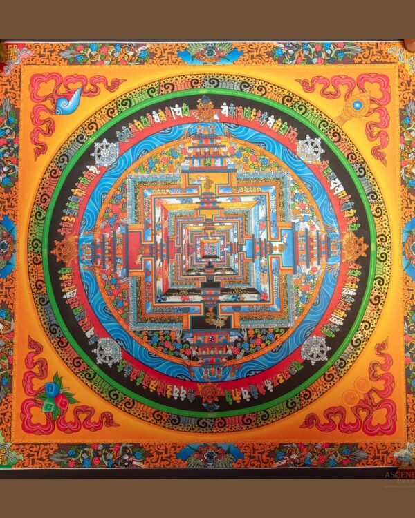Border Kalachakra Mandala Thangka — Hand-Painted Tibetan Buddhist Art