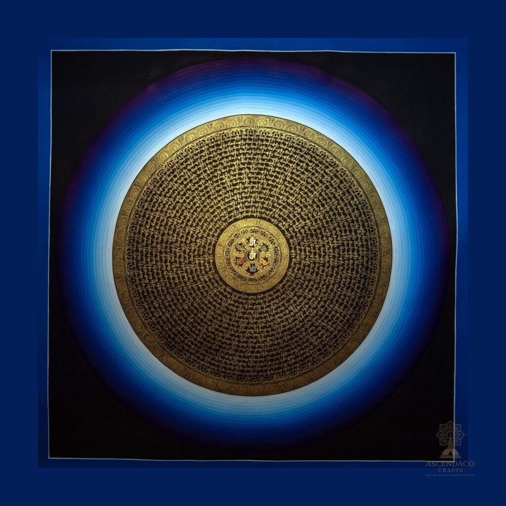 Lotus Mantra Mandala Thangka — Hand-Painted Tibetan Buddhist Art